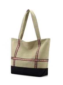 Colourblock Letter Graphic Shopper Bag - Khaki - View 3