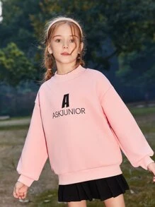 Girls Letter Graphic Drop Shoulder Sweatshirt - Coral Pink - View 1