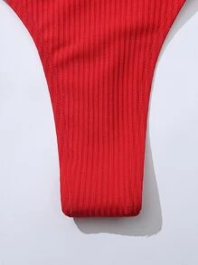 SHEIN Swim Summer Beach Mono Bikini Set Rib-Knit Triangle Bra & High Cut Bottom 2 Pieces Bikini - Red - View 5