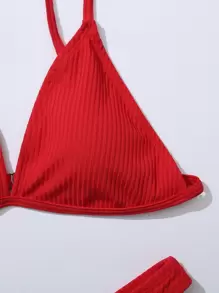 SHEIN Swim Summer Beach Mono Bikini Set Rib-Knit Triangle Bra & High Cut Bottom 2 Pieces Bikini - Red - View 6