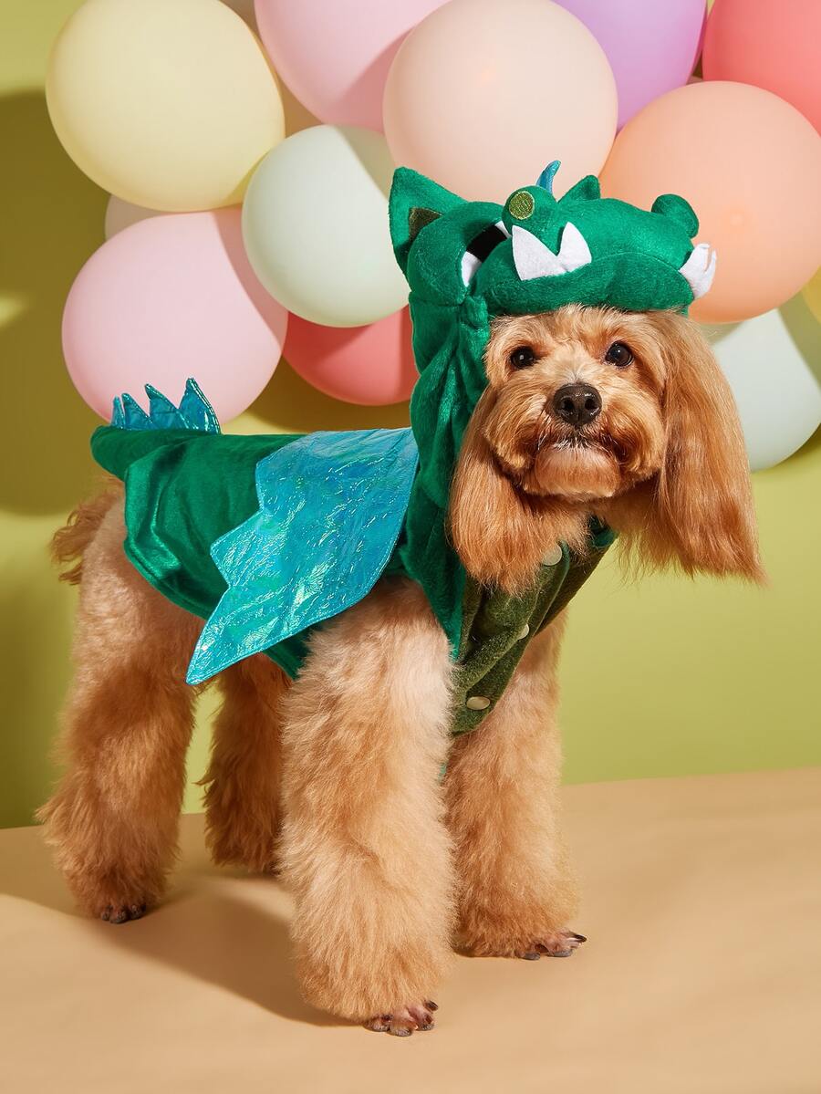1pc Dinosaur Design Pet Costume Halloween Halloween Costumes - Green - View 1