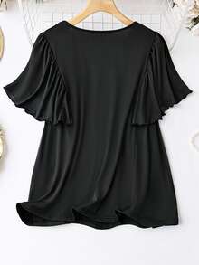 SHEIN LUNE Plus Guipure Lace Insert Butterfly Sleeve Tee - Black - View 2