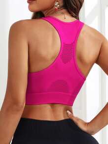 Powerista Sujetador deportivo unicolor de espalda nadador - Rosa Fucsia - Ver 2