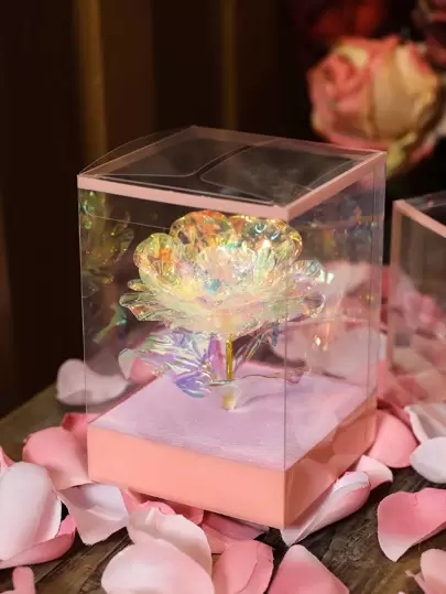 1 件逼真的彩虹色皱褶花盒，情人节、婚礼餐桌装饰，母亲节礼物