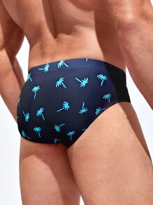 Manfinity Swimmode Men Beach Vacation Tropical Print Swim Brief,Hawaiian - Black - View 2