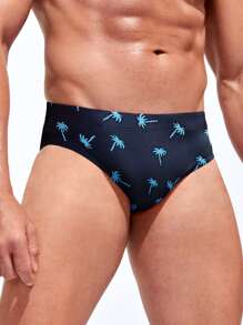 Manfinity Swimmode Men Beach Vacation Tropical Print Swim Brief,Hawaiian - Black - View 4