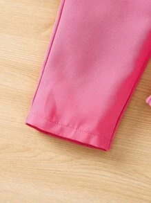 SHEIN 女小童粉色素色優雅城市輕奢連身褲帶旗袍領適合夏天 - 粉色 - 查看 5