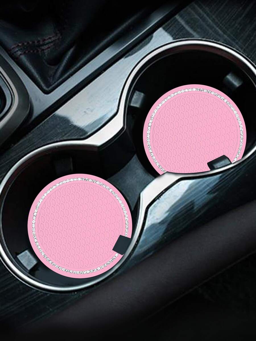 2pcs Rhinestone Decor Car Coaster - Multicolor - View 1