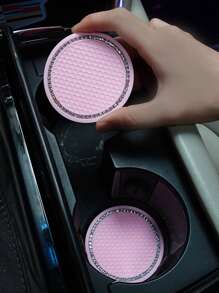 2pcs Rhinestone Decor Car Coaster - Multicolor - View 2