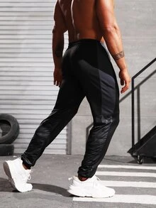 Hombres Pantalones deportivos con estampado de letra de cintura con cordón - Negro - Ver 2