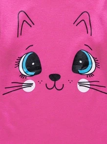 女孩卡通圖案T恤和短褲緊身睡衣套裝 - 玫紅色 - 查看 4