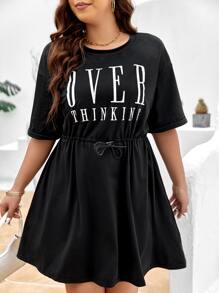 SHEIN LUNE Đầm Plus Size Dây kéo Lá thư Giải trí - màu đen - Xem 3