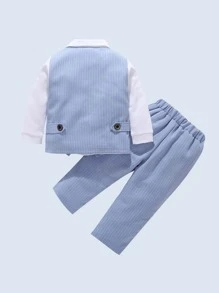 BOARNSEORL Baby Boy Striped Bow Front 2 In 1 Shirt & Trousers - Blue - View 2