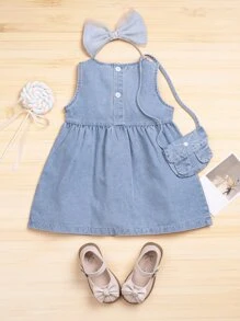 嬰兒翻蓋細節無袖牛仔裙帶配件包 - 中等水洗藍 - 查看 2