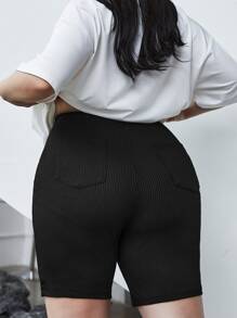 SHEIN EZwear Plus Solid Ribbed Knit Biker Shorts