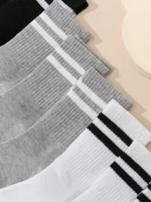 9 đôi tất cổ cao họa tiết sọc, tất mùa thu - Nhiều màu - Xem 3