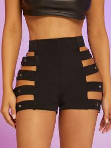 SHEIN Unity Cut Out Side Buckle Detail Shorts - Black - View 4