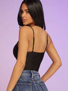 SHEIN Unity Lớp phủ lưới Bảng Áo yếm ôm sát ngực - màu đen - Xem 3