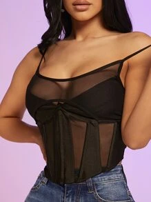 SHEIN Unity Lớp phủ lưới Bảng Áo yếm ôm sát ngực - màu đen - Xem 4