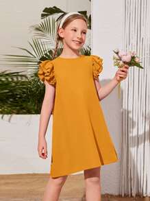 SHEIN 女孩蝴蝶袖直筒洋裝