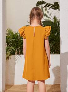 SHEIN 女孩蝴蝶袖直筒洋裝