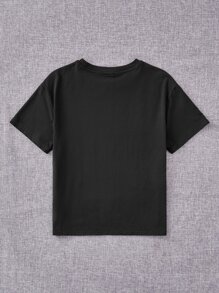 SHEIN Girls Butterfly & Mushroom Print Tee - Black - View 2