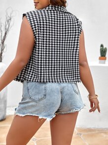 SHEIN LUNE Cazadora con estampado de pata de gallo sin manga - Blanco y Negro - Ver 2