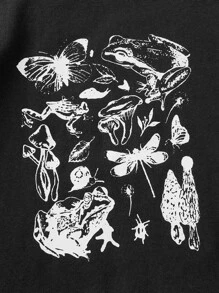 SHEIN Girls Butterfly & Mushroom Print Tee - Black - View 3