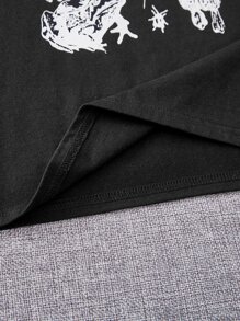 SHEIN Girls Butterfly & Mushroom Print Tee - Black - View 5