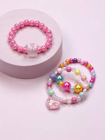3入組女孩皇冠裝飾串珠手鏈