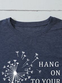 SHEIN LUNE Dandelion And Slogan Graphic Tee - Navy Blue - View 6