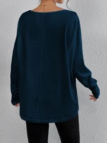 SHEIN Essnce 素色V領蝙蝠袖T恤 - 藏蓝色 - 查看 2