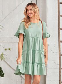 SHEIN VCAY 荷葉袖荷葉邊娃娃裙