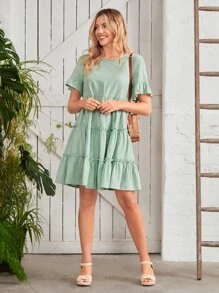 SHEIN VCAY 荷葉袖荷葉邊娃娃裙