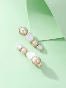 2pcs Heart & Faux Pearl Decor Alligator Hair Clip - Multicolor - View 1