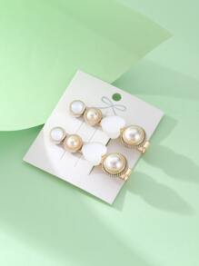 2pcs Heart & Faux Pearl Decor Alligator Hair Clip - Multicolor - View 3