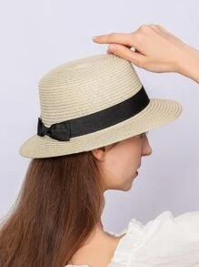 Sombrero de paja con diseño de lazo - Beis - Ver 1