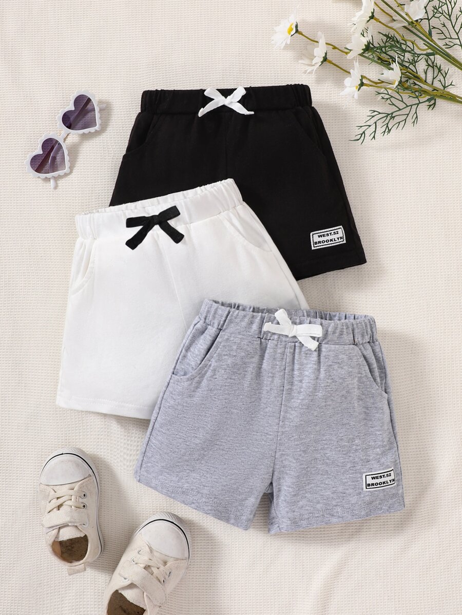 嬰兒3入組字母補丁細節運動短褲 - 彩色 - 查看 1