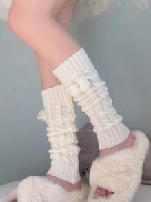 Pom Pom Decor Leg Warmers - White - View 3