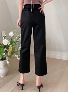 DAZY Solid Flare Leg Trousers - Black - View 2