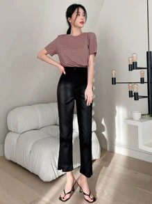 DAZY Solid Flare Leg Trousers - Black - View 5