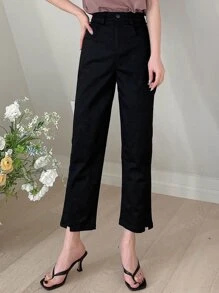 DAZY Solid Flare Leg Trousers - Black - View 7