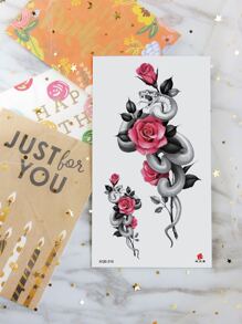 Hình dán hình xăm, 1 tờ hình xăm tạm thời họa tiết hoa hồng dành cho phụ nữ, Hình dán hình xăm người lớn, Hình xăm hoa thực tế, Hoa hồng, Dành cho phụ nữ và trẻ em gái - Nhiều màu - Xem 2