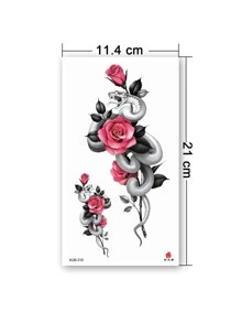 Hình dán hình xăm, 1 tờ hình xăm tạm thời họa tiết hoa hồng dành cho phụ nữ, Hình dán hình xăm người lớn, Hình xăm hoa thực tế, Hoa hồng, Dành cho phụ nữ và trẻ em gái - Nhiều màu - Xem 5