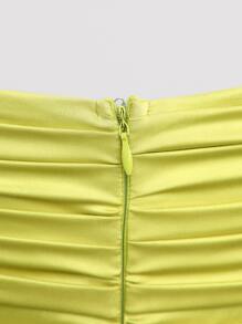 L'Amorae Cut Out Waist Pleated Tie Satin Dress - Olive Green - View 6