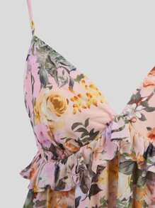 L'Amorae 女士度假风印花荷叶边吊带长裙 - 彩色 - 查看 6