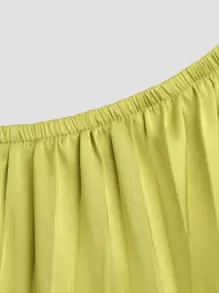 L'Amorae Cut Out Waist Pleated Tie Satin Dress - Olive Green - View 7