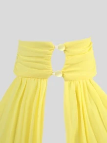 L'Amorae Simple Fashionable Neck Tie Pleated Dress, Suitable For Summer - Yellow - View 6