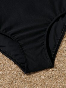 Chicas Bañador una pieza ribete con fruncido con tira cruzada de espalda abierta - Negro - Ver 4