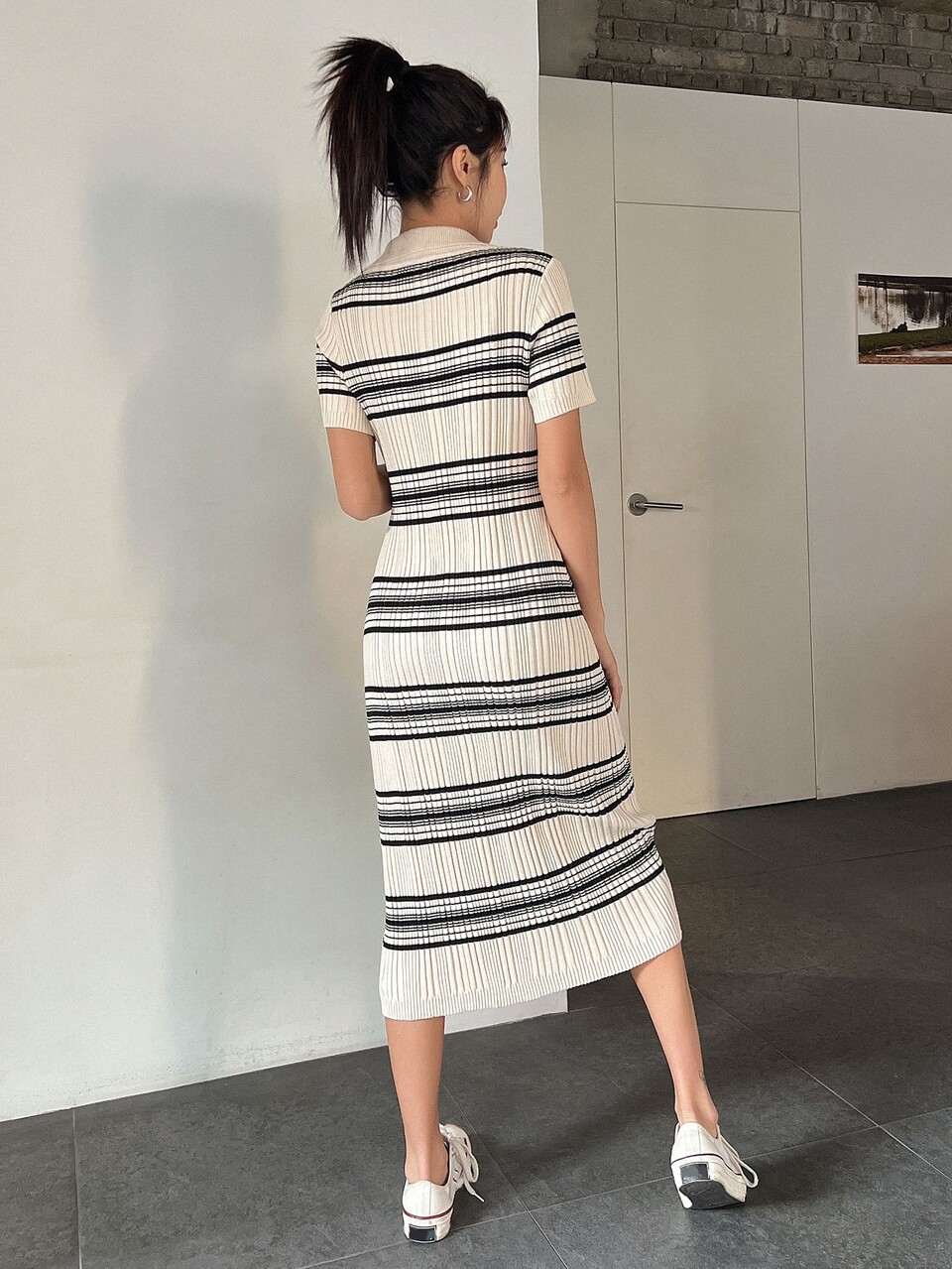 Striped Pattern Ribbed Knit Sweater Dress,Fall Clothes Maxi Dress